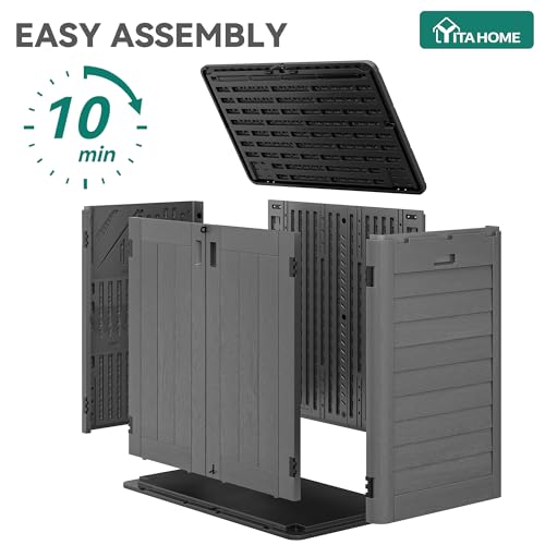 Image of YITAHOME Outdoor Storage Shed w /o Shelf, 30 cu ft Horizontal Storage Shed Outdoor, Resin Waterproof Storage Cabinet for Garage, Poolside, Bikes, and Garden (Dark Gray + Black)