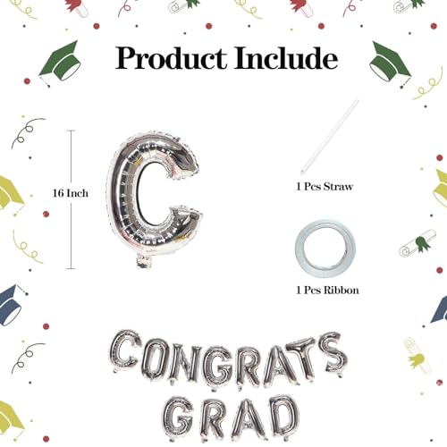 KALOR 16 Inch Silver Congrats Grad Banner Balloons, Silver Congrats Grad Letters Sign, Graduation Decorations 2024 for Congrats Grad Party Decorations 2024 - Thumbnail 2