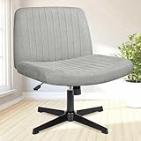 NEO Chair Criss Cross Chair No Wheels Armless Cross Legged Office Desk Wide Comfy Vanity Makeup Chair Adjustable Computer Task for Home Office Fabric (Grey)