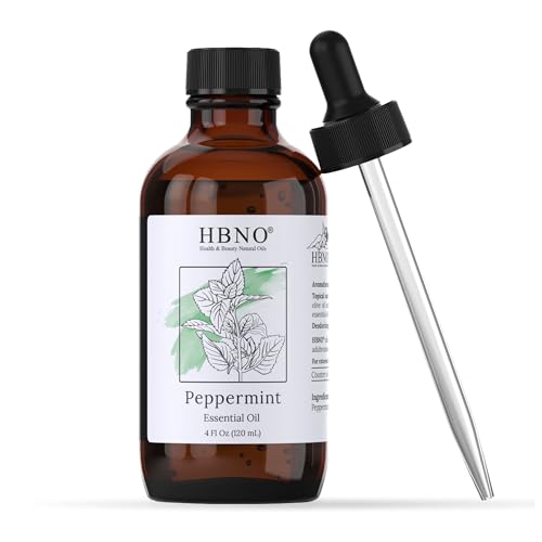HBNO Peppermint Essential Oil - Huge 4 oz (120ml) Value Size - Natural Peppermint Oil - Perfect for Cleaning, Aromatherapy, DIY, Soap & Diffuser - Peppermint Essential Oils