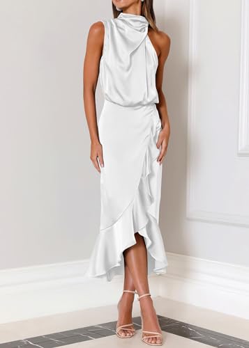 Image of KIRUNDO Women's Summer Satin Mock Neck Wedding Guest Dress