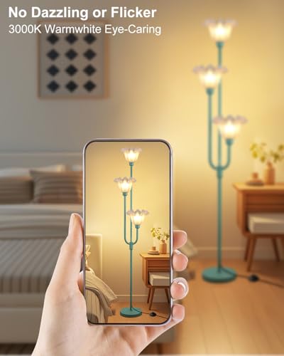 Image of Lightdot Flower Floor Lamp 3-Lights Floor Lamps with Warm White Bulbs Included for Wedding Party Modern Tall Standing Lamp with 5Lbs Heavy Base for Living Room /Bedroom /Corner Decor-Grey Green