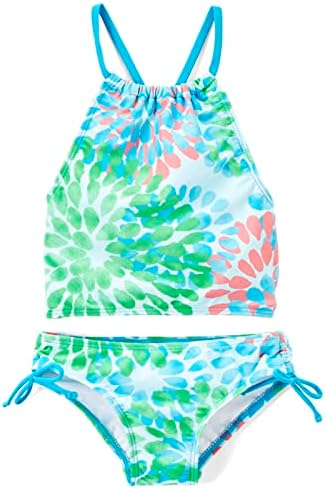 Kanu Surf Girls UPF 50+ Beach Sport Halter Tankini 2-Piece Swimsuit, Daisy Blue, 4T