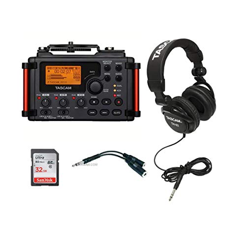 Tascam DR-60D MKII Portable Recorder for DSLR - Bundle with 32GB SDHC Card, TH-02 Multi-Use Studio Grade Headphones, Black, 6