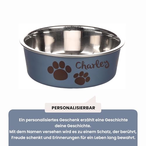 Hundenapf personalisiert aus Edelstahl XS 300 ml Dunkelblau – rutschfest, leicht & hygienisch – Futter- & Wassernapf mit Namen für kleine Hunde & Katzen