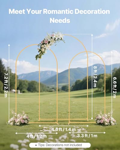 Image of VEVOR Arch Backdrop Stand, Set of 3, 8 /7.2 /6.6 ft, Stable Structure, Easy Assembly, Gold Metal Arch Backdrop Stand for Wedding, Birthday Party, Graduation, Holiday Celebration, and Ceremony Decoration