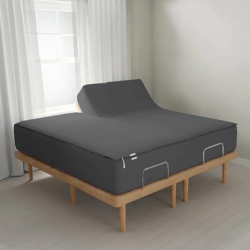 Zip On Sheets King Split Top Flex Head Fitted Sheet for Adjustable Bed - Zipper Sheets King 18" in. Deep, 28" Split Top - Includes 1 Fitted Sheet Base & 2 Zip On Sheets - 600 TC Cotton - Dark Grey