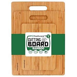 Bamboo Cutting Boards for Kitchen [Set of 3] Wood Cutting Board for Chopping Meat, Vegetables, Fruits, Cheese, Knife Friendly Serving Tray with Handles
