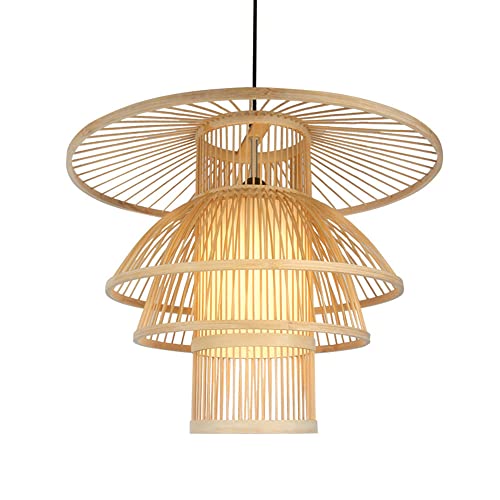 Chandelier en bambou antique et suspension rotin pastorale pour plafond de salon