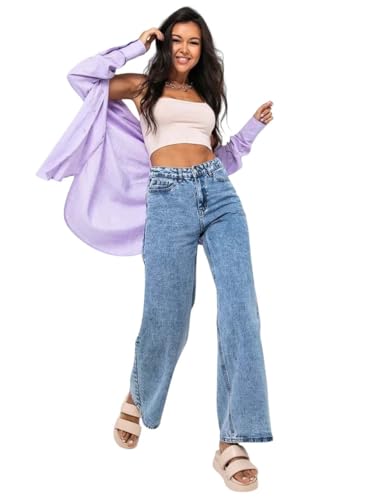Image of KOTTY Women's High Waist Wide Leg Jeans Stretchable Denim Casual Wear for Modern Styling