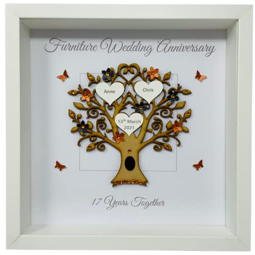 17th Anniversary Gift for Her Him Girlfriend Boyfriend, Personalised Handmade Frame, Furniture Wedding Anniversary Gifts for Husband Wife Couple 17 Years Together - Various Designs (Message)