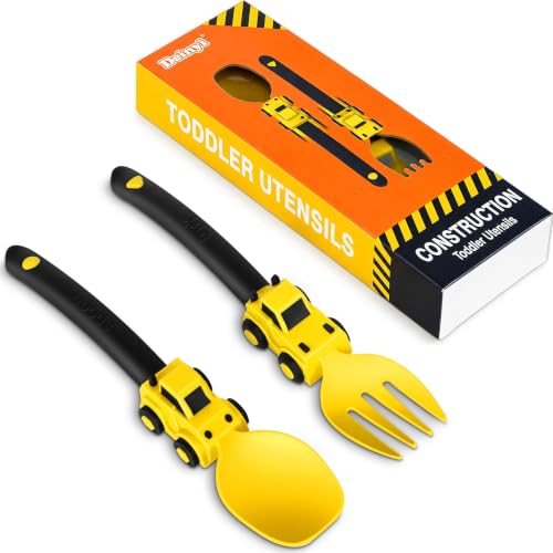 Image of Deinyi Construction Toddler Fork and Spoon Set, Storage Cases Reusable