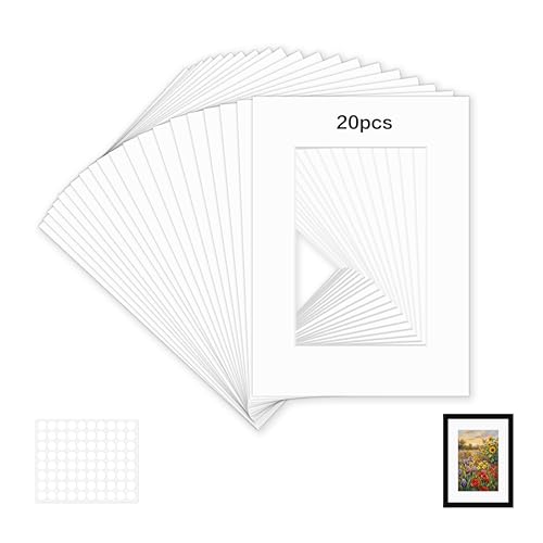 Hexizexi 20 paspartús blancos de 13 x 18 cm, dimensiones exteriores de 8 x 12 cm, tamaño interior, paspartú a medida de 1,5 mm de grosor, para fotos, impresiones artísticas, pósteres