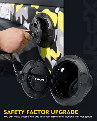 Xprite Gas Tank Cap Cover With Wheel Pattern Design, Aluminum Lock Fuel Filler Door Cover Compatible With 2007-2018 Jeep Wrangler Jk Jku,Black (No Keys Included) #TOP1