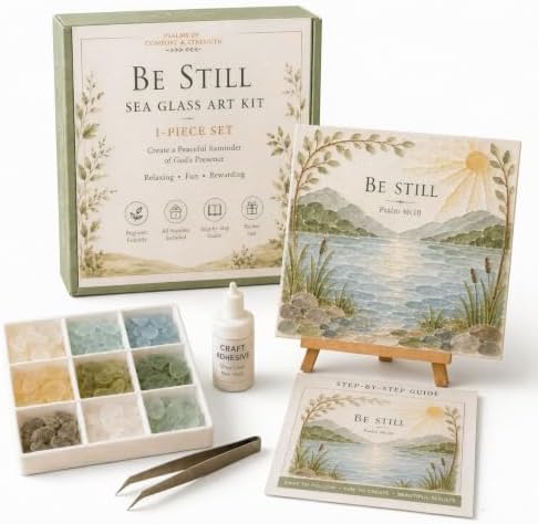 Psalms of Comfort & Strength Sea Glass Art Kit, Christian DIY Craft Kit with Inspirational Bible Verse Design, Religious Gift for Women, Faith Home Decor Wall Art，#A