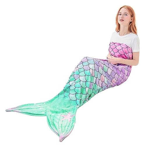 WERNNSAI Couverture Queue de Sirène - Couverture Sirène Queue pour Adulte 160x70cm Couverture Douillette En Flanelle Peluche Sac de Couchage Sirène pour Femme Cadeaux...