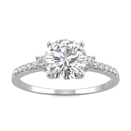 Charles & Colvard Created Moissanite 7mm Round Cut Engagement Ring for Women | 1.31 cttw DEW | Lab Grown | Solid 14K White Gold with Rhodium
