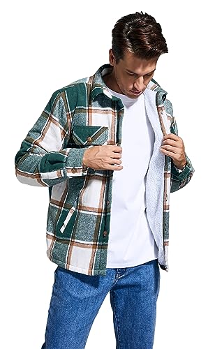 Men's Cotton Sherpa Lined Button Down Flannel Shirt Jacket Plaid Soft Outdoor Flannel Jacket Shirt4