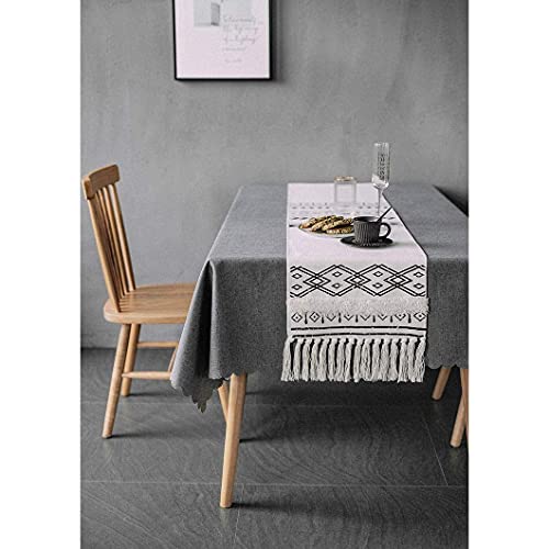 Chemin de table coton lin anti-rayure nappe avec pompon pour protéger meuble TV et table - 4