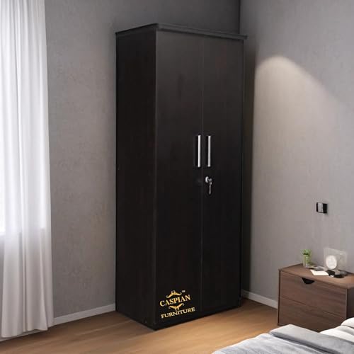 Image of CASPIAN Engineered Wood 2 Door Wardrobe (Black) | Pre-Assembled Furniture | Cupboard /Almirah for Bedroom, Office & Kid's Room | Home Clothes Storage Organizer with 5 Shelves & 2 Drawers