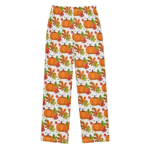 Pumpkin Leaves Thanksgiving Day Boys Long Pants Soft Trousers Elastic Waist Kids Lounge Bottoms with Pockets S-XL