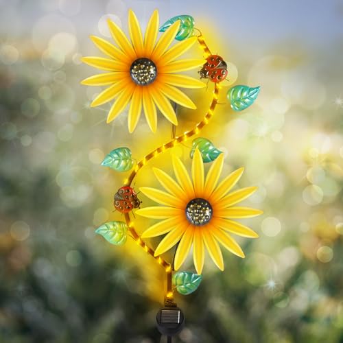 Sunflower Wind Spinners Garden Stake with LED Lights (Yellow)