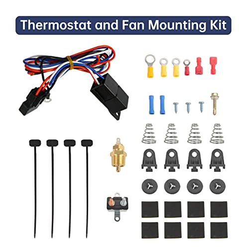 Batoneco 12" Electric Radiator Cooling Fan Thermostat Wiring Switch Relay Kit, 12V Cooling Radiator Fan With 120W 1000 Cfm Slim High Performance Universal (Black) #TOP5