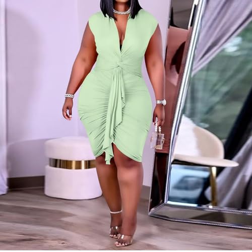 Image of IyMoo Women's Sexy Plus Size Bodycon Sleeveless Drawstring Ruched Mini Club Dresses