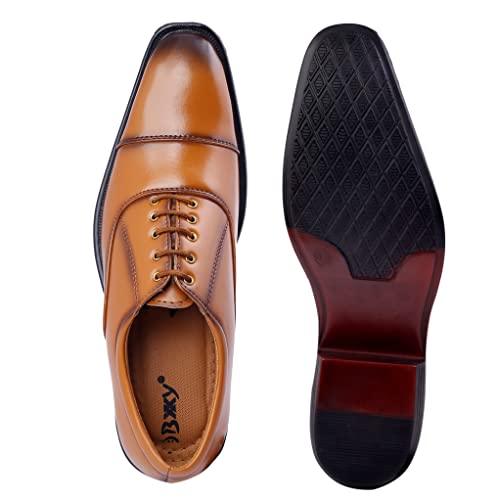 Image of BXXY Men's 2 Inch Heel Height Increasing Tan Formal OfficeWear lace-Up Shoe-9 UK