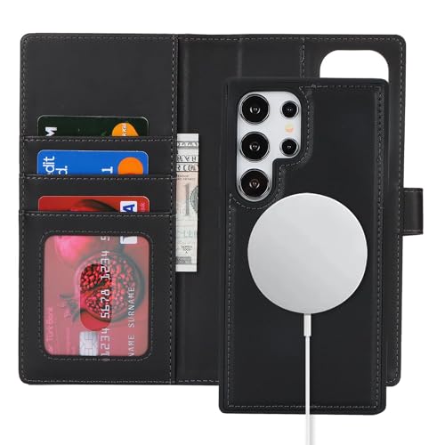 ?????? for Samsung galaxy s24 Ultra case wallet detachable magnetic phone case with card holder Compatible Magsafe Leather Flip Folio case Stand Removable Shockproof Cover for men and women-Black