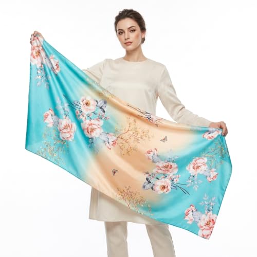 Image of Floral Printed Silk stole | silk Scarf for Women | stylish silk stole for women | Soft Lightweight Stole, Shawl & Neck Wrap | Scarf for Wedding, Party, Travel & Casual Wear