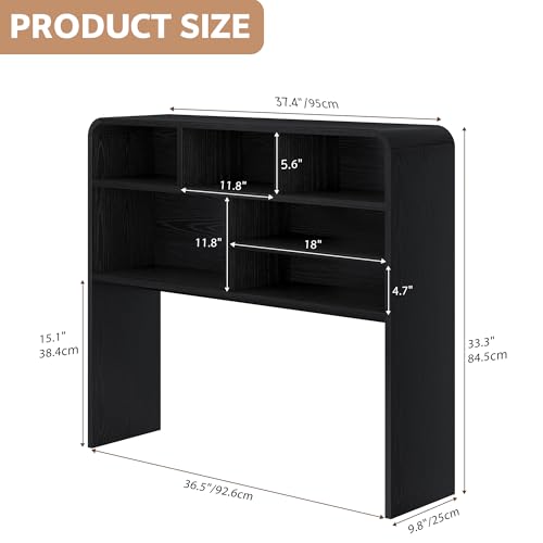 Image of 5-Tier Desk Shelf, 37.4''W Desktop Bookshelf for Computer Monitor, Desktop Organizer Shelf Storage Rack with 6 Cubbies, 5-Level Desk Hutch Display Rack for Home, Office, Dorm, Vanity, Black