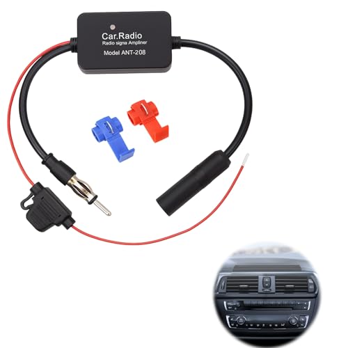 tiyiyok Amplificador de Antena de Coche, FM Am Dab Dab+ Amplificador de Señal de Antena de Coche, 12V SMB a DIN Adaptador de Enchufe para Automóvil Radio Audio Stereo Receptor
