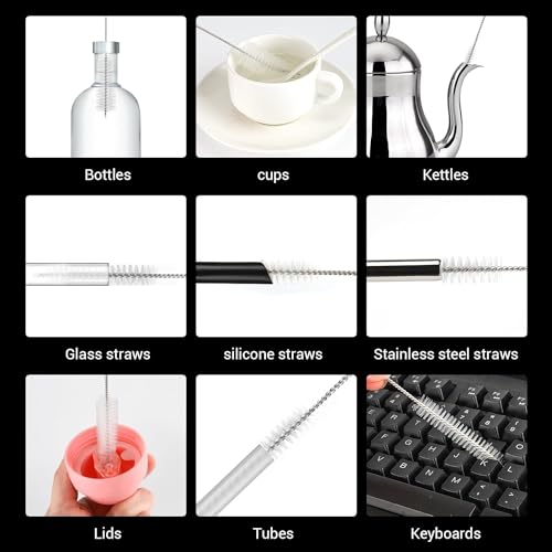 10Pcs White Long Straw Brush, Nylon Pipe Tube Cleaner 8-ihch 10 Different Diameters Set, Long Straw Brush for Sippy Cup, Brush Drinking Straw Cleaning Brush,Brushes,Cleaning Tools - Thumbnail 6