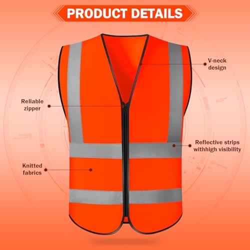 Image of CHGANG Safety Vest, Reflective Hi Vis Vest with Zipper, High Visibility vest for Construction, Traffic