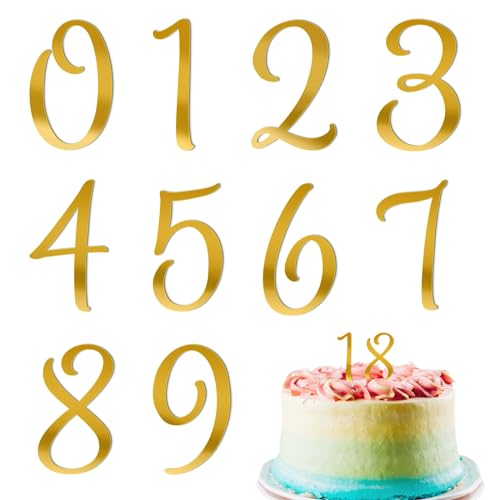 Mozeat Lens 573845_1_MRR5UU93 Acrylic Number Cake Topper Mirrored Gold Cupcake Toppers Numbers 0-9 Mirrored Acrylic Numbers Picks cover