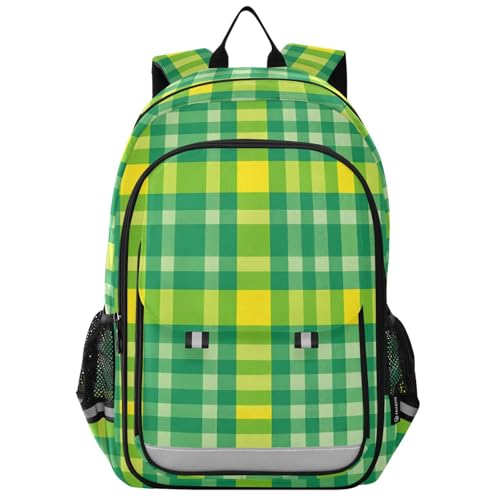 Sac à dos ordinateur portable enfants vert jaune à carreaux style décontracté au lycée