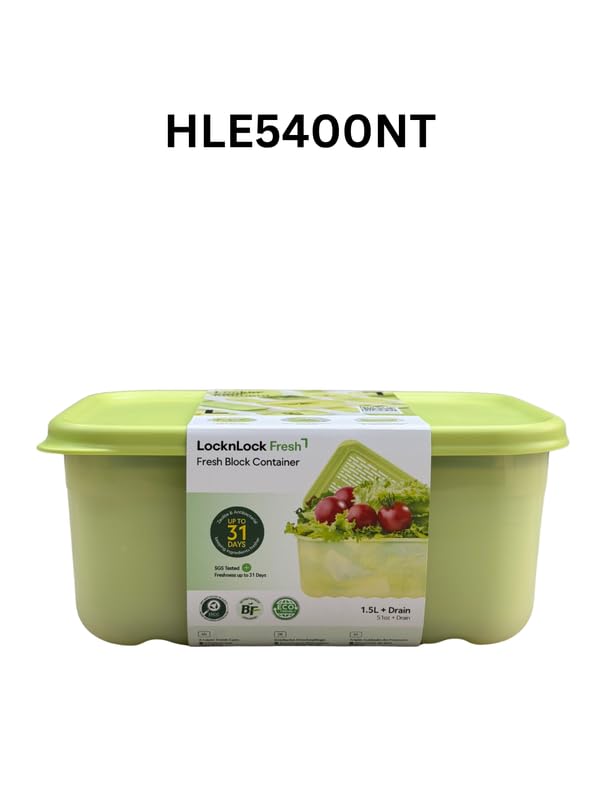Image of LocknLock Fresh Block 1.5L Vegetable Storage Container with Drain Tray | Airtight Fridge Storage Box with Air Vent System | BPA-Free Fruit & Vegetable Keeper for Refrigerator