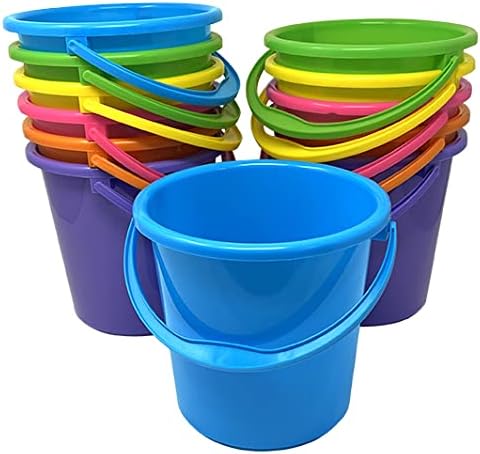 Podzly 12 Pack Beach Pails Sand Buckets - 7" Large Beach Pails with Handles for Kids - Colorful Beach Toys for Sand Molds & Castles - Great Sand Buckets - Fun and Learning Accessory for Kids!