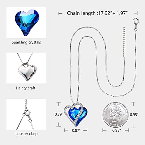 Sumonyo Love Heart Pendant Necklaces For Women Crystals Jewelry Gifts For Women Her Girlfriend Mother's Wife Christmas Birthday Anniversary Valentines Day Sapphire Blue #TOP4