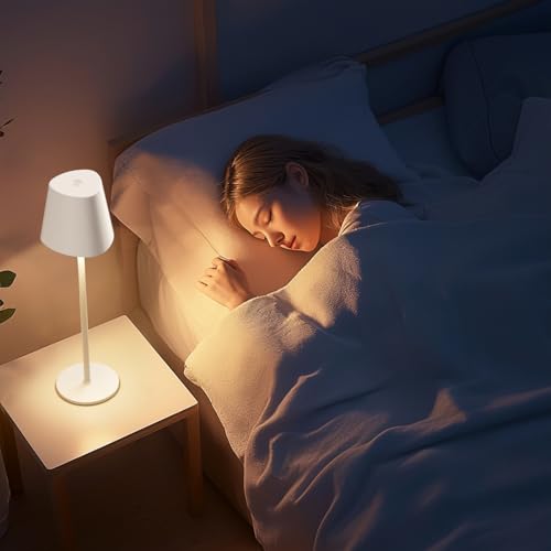 Image of Kakanuo Cordless Table Lamp, Battery Operated Lamp, Portable Desk Lamp, Wireless Rechargeable Lamp, 3 Color Stepless Small Table Lamp for Restaurant, Bar, Party, Camping and Bedroom - White