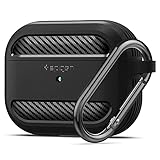 Spigen Apple AirPods Pro ケース カバー カラビナ リング 付き ワイヤレス充電 対応 衝撃 吸収 軽量 キズ防止 防塵 耐衝撃 収納ケース シンプル 滑り止め エアポッズ プロ ASD00540 ラギッド・アーマー (ブラック)