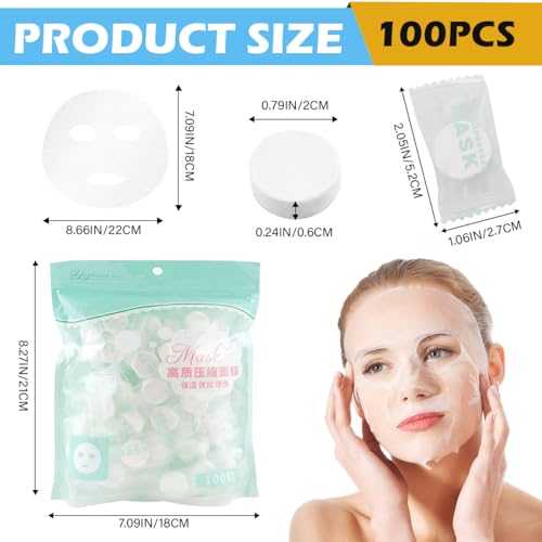UPIQNG Disposable Compressed Facial Mask 100Pcs Non-Woven Mask Paper DIY Compressed Sheets Individually Wrapped Face Mask Skin Care Tool for Home Travel - Image 3