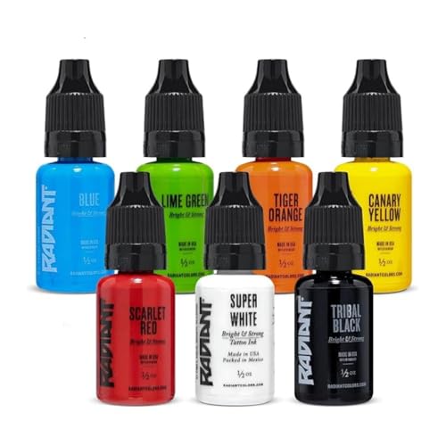 RADIANT - Tinta de tatuaje de colores radiantes, 7 colores primarios 1/56.7 g, fabricado en Estados Unidos