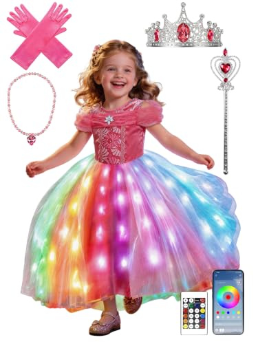 App controlled light up princess dress for girls ages 3 to 9 with music sync lighting modes