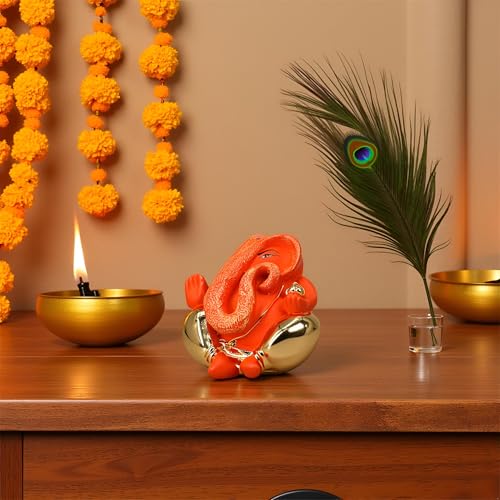 Image of Gold Plated Kripalu Ganesha |Ganpati Idol for Car Dashboard, Office Desk & Home Temple| Prosperity & Protection| Height 2.5 Inch