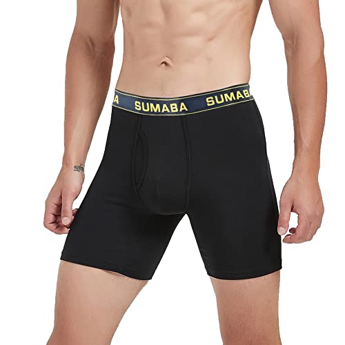 Mens Bamboo Viscose Boxer Briefs Big and Tall Open Fly Pouch No Ride Up Long Leg Tagless Underwear Pack3