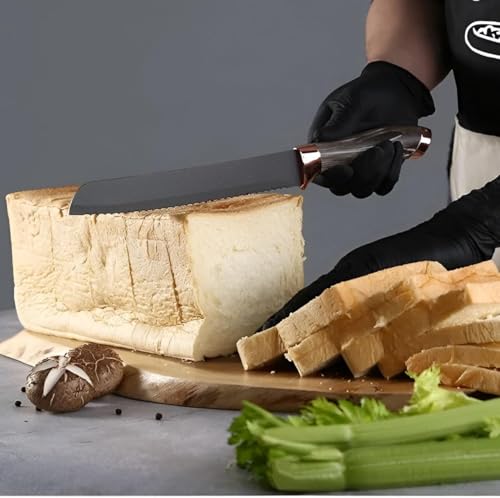 Image of Tetpino Kitchen Knife Set 7-Piece with Block | Sharp Stainless Steel Knives with Non-Stick Coating & Non-Slip Handles | Professional Chef Knife Set for Home & Restaurant (Black Gold)