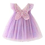 Genérico Vestido Todo-Mangas Volantes Estrellas Luna Lentejuelas Baile Fiesta Ropa Vestido Princesa Gasa Alas Volantes Edad 1-6Y Traje Mágico, morado, 4-5 Años