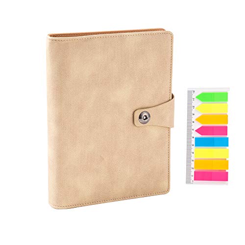 Eage A5 PU Leather Notebook Binder, Refillable 6 Ring Binder Cover for A5 Filler Paper, Loose Leaf Personal Planner Binder with Magnetic Buckle, Yellow